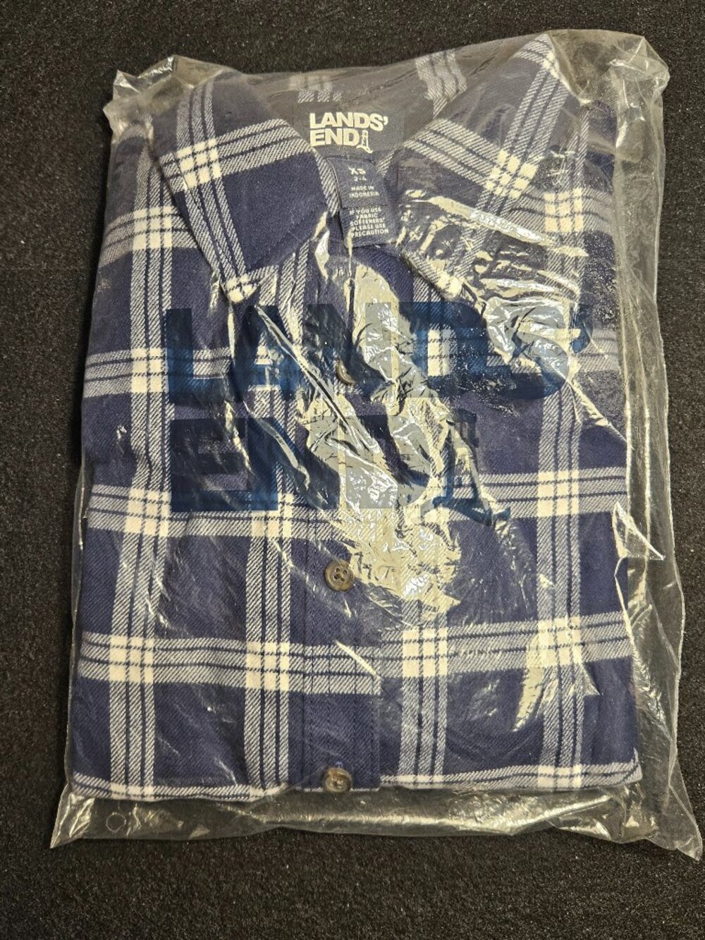 Lands' End Women's Flannel Navy/White Plaid XS NWT